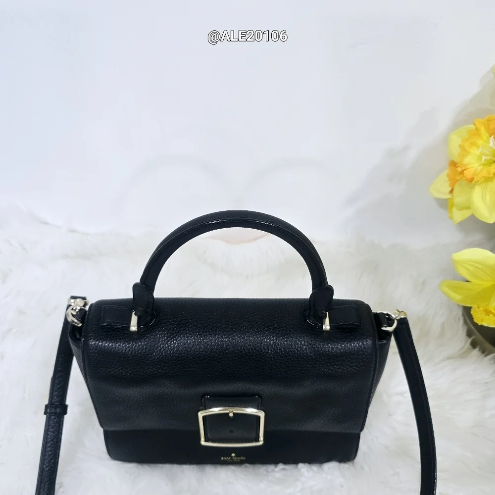Kate Spade Black Leather Satchel with Gold Buckle